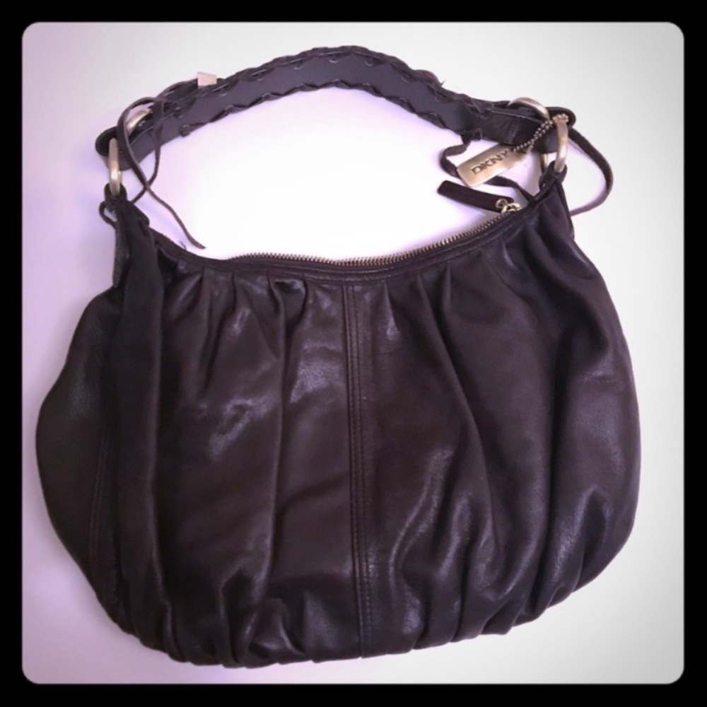 Damaged - DKNY Brown Leather Hobo Bag